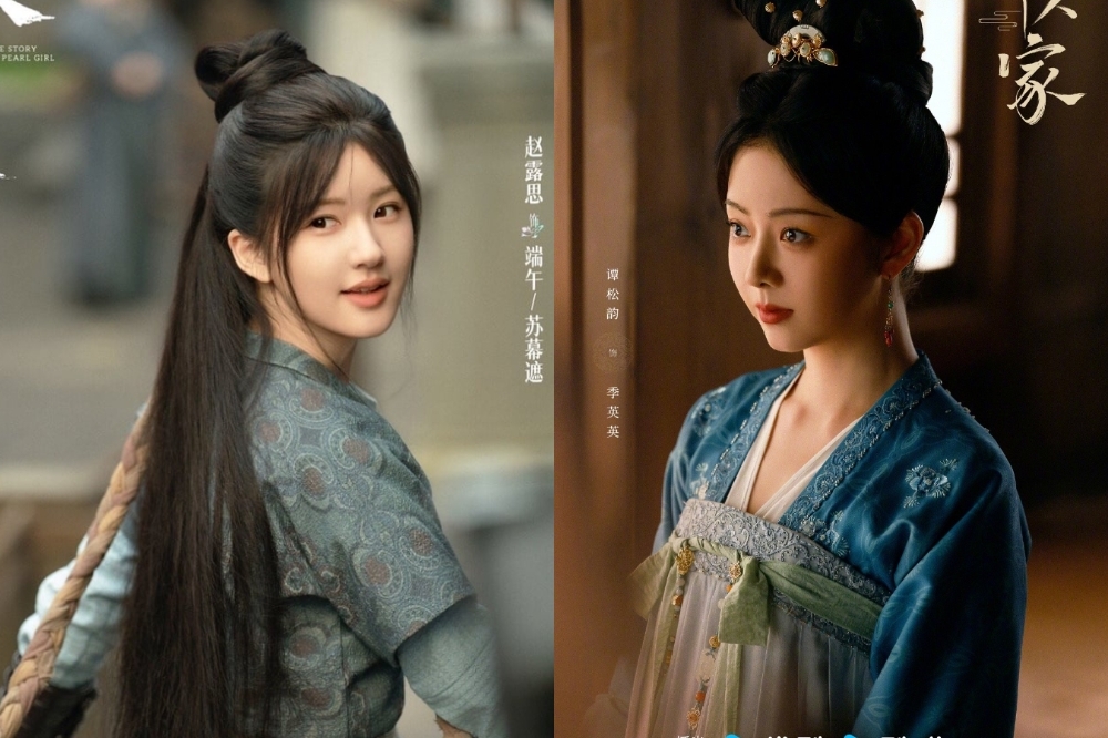 譚松韻主演的《你比星光美麗》剛剛風光落幕，新劇《蜀錦人家》（右圖）原本打算趁熱播出，卻因戲中配角出包導致計畫卡關，據傳平台想以趙露思演出的《珠簾玉幕》（左圖）救火，正在設法加緊後製趕工中。（取自微博）