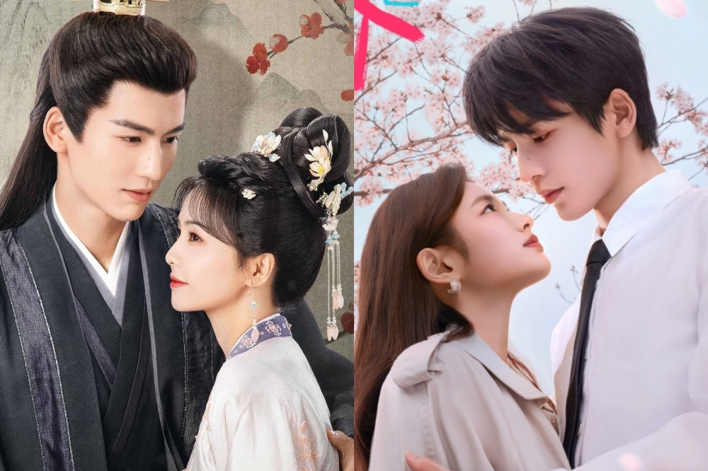 張凌赫與白鹿主演《寧安如夢》（左圖），以及與趙今麥演出《度華年》都爆紅，奠定陸劇男神地位。他與徐若晗合演的現偶新劇《愛你》（右圖）釋出首支預告，其中張凌赫熱吻徐若晗，還猴急幫她脫衣的火辣場面曝光，尺度破表。（翻攝自微博）