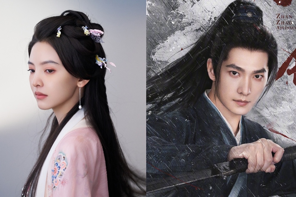章若楠（左）與白敬亭演出《難哄》爆紅，她客串演出《淮水竹亭》也獲好評。她與楊洋（右）主演古裝新劇《雨霖鈴》，近日兩人拍攝畫面曝光，只見她看見楊洋險些從屋頂跌落，連忙伸手拉住他，暖舉被讚爆。（取自微博）