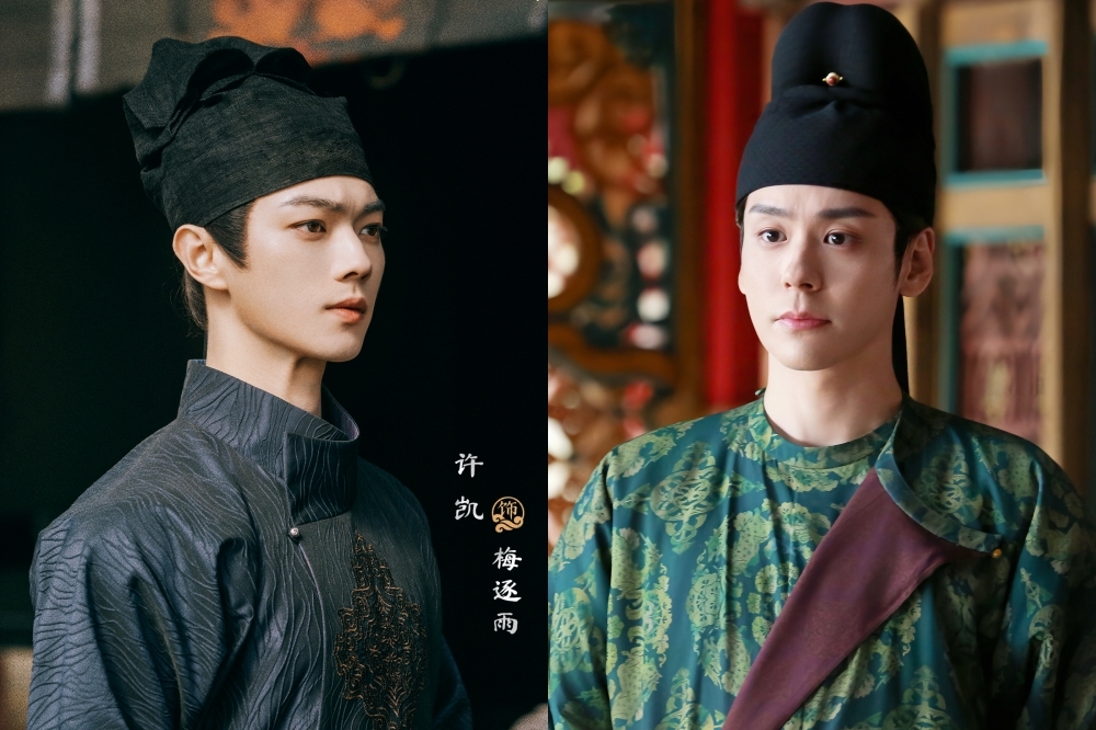 魏哲鳴（右）與楊紫演出《國色芳華》爆紅，他將與《延禧攻略》許凱（左）合作古裝新劇《聽風令》，卻因導演過去拍過張凌赫的《四海重明》，以及迪麗熱巴的《安樂傳》皆口碑慘澹，慘遭網友看衰。（翻攝自微博）